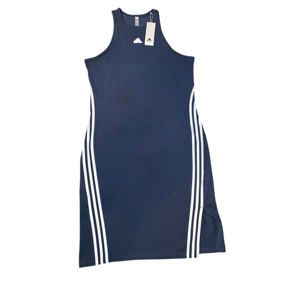 Adidas Essentials 3-Stripes Long Racerback Sportswear Blue Dress Size Med NEW